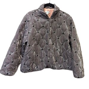 SUNDANCE Sumiko Tufted Silver Velvet Embroidered Evening Puffer Jacket (XS)